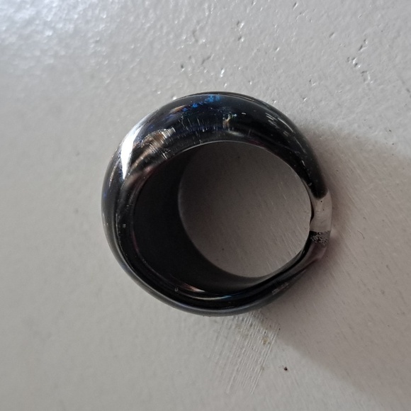 VTG espresso black marbled sparkle bits color hue BUBBLE glass ring thick  70's - Picture 6 of 8
